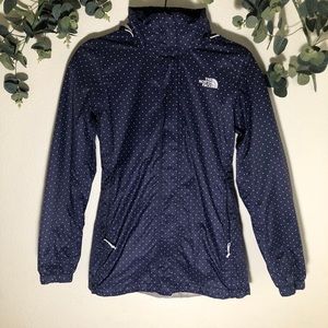 North Face Blue polka dot rain jacket light weight